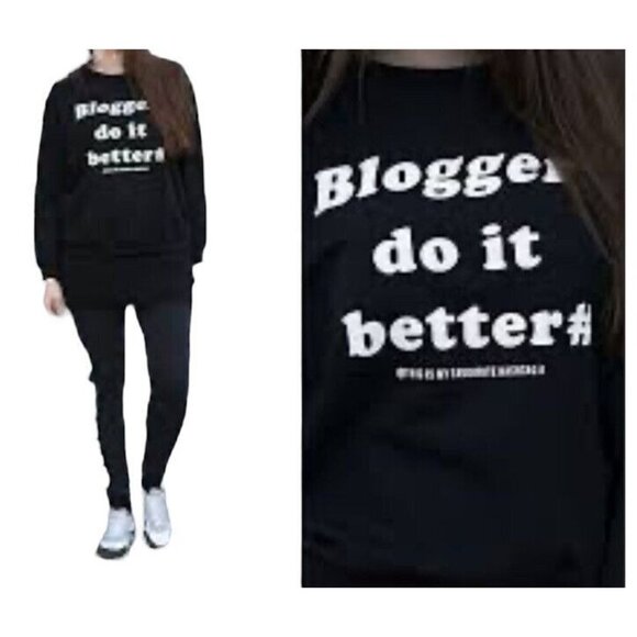 Mango Bloggers # Black Long Sleeve Crew Neck Pullover Sweatshirt Size Small - Picture 1 of 6